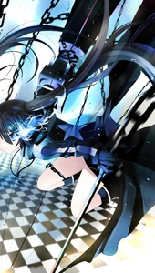 Image: Girl, Mato Kuroi, anime, Black rock shooter, chains, in flight