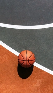 Image: Basketball, ball, sport, shadow, playground, ground, lines, color, orange, gray