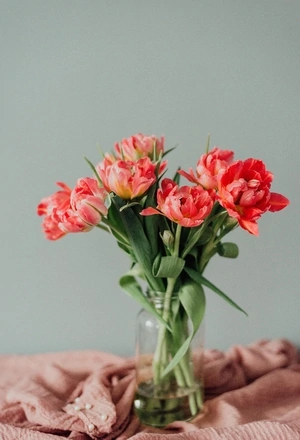 Image: Bouquet, jar, flowers, fabric