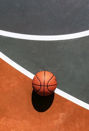 Image: Basketball, ball, sport, shadow, playground, ground, lines, color, orange, gray
