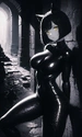 Image: Black cat and cat girl in an alley
