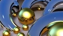 Картинка: Блестящие шары золотого цвета и дуги в 3D.
