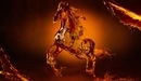 Image: 3D graphics of a horse made of cognac.