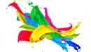 Image: Colored splashes of paint spilled in the air.