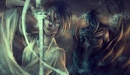 Картинка: Рукия Кучики и тёмный парень из аниме Блич.