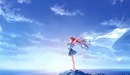Картинка: Девушка на скале наслаждается свободой ветра