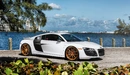 Image: Audi R8 white color on the embankment.