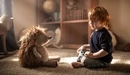 Image: A boy and a toy hedgehog sitting across from each other