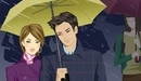Картинка: Красивая пара укрылась под зонтиком от дождя.