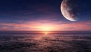 Image: Sunset star on the horizon and planets in the sky