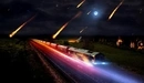 Картинка: Поезд едет под обстрелом метеоритов