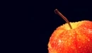 Картинка: Яблоко в каплях на чёрном фоне.