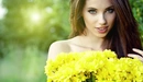 Картинка: Девушка с жёлтыми хризантемами.