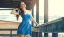 Image: The girl in the blue dress, polka dot, stroking my hair