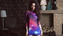 Image: Brunette in a dress with a print space