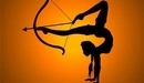 Image: Flexible girl shoots a bow, holding his feet