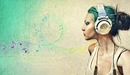 Image: Girl in headphones listens to music.