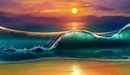 Картинка: Морская волна на закате.