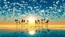 Картинка: Пальмы на острове в закате солнца