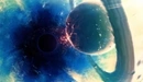 Картинка: Черная дыра поглощает планету с кольцами.
