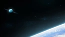 Картинка: Газовый гигант с кольцами, кометы и атмосфера планеты с их спутниками