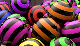 Картинка: Полосатые, разноцветные, шары, отражение, глянец