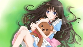 Картинка: Алиса, мишка, игрушка, девушка, глаза, длинные волосы, платье