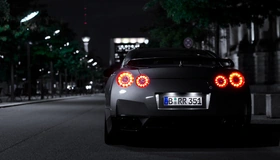 Картинка: Nissan, GTR, спорткар, ночь, фонари