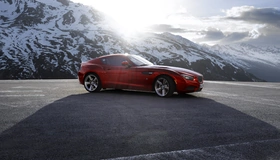 Картинка: BMW, Zagato, Coupe, красный, стоит, солнце, горы, облака, снег