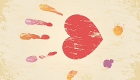 Картинка: Ладонь, сердце, пальцы, солнце, кляксы