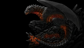 Картинка: Дракон, огнедышащий, черный, крылья, хвост, светится