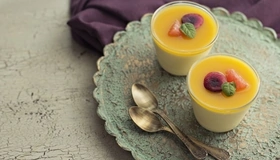 Image: Dessert, sweet, wedges, tangerine, mint, spoons