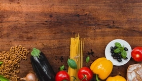 Картинка: Макароны, баклажан, паста, спагетти, помидоры, перец, лук, овощи