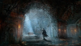 Картинка: Assassins Creed, Brotherhood, Братство крови, Эцио, сундук, арт, арка, свет, летучие мыши