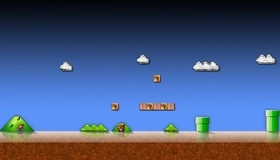 Картинка: Super Mario Bros, игра, Гумба, враг, трубы, канализация, вопросы, облака, Марио, братья