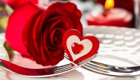 Картинка: Роза, цветок, сердечко, вилки, декор, день влюбленных