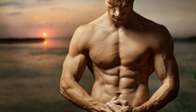 Картинка: Мужчина, парень, тело, мышцы, закат