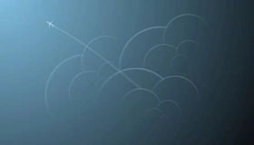 Картинка: Самолёт, облака, летит, след, голубой фон