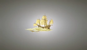 Картинка: Корабль, парус, мачта, волны, серый фон