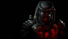 Картинка: Хищник, Predator, фантастика, персонаж, шлем, костюм, шрамы, экипировка, чёрный фон, свет, игра, Mortal Kombat X
