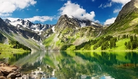 Картинка: озеро, горы, трава