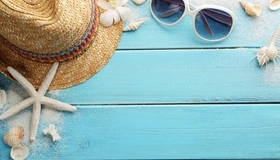 Картинка: Отдых, отпуск, шляпа, звезда, очки, ракушки
