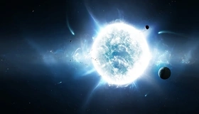 Картинка: Космос, звезда, голубая плазма, лучи, свет, планеты, звёздная система