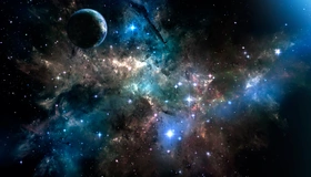 Картинка: Планета, космос, звёзды, туманность, газовая пыль
