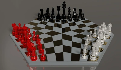 Image: Chess, chess board, cells, red, black, white, game, reflection