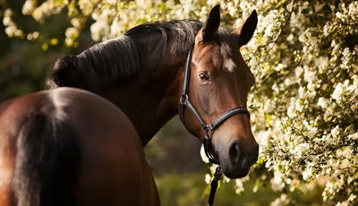 Image: Конь, лошадь, смотрит, дерево, боке