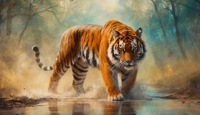 Image: tiger, predator, beast, animal, look, art, pose