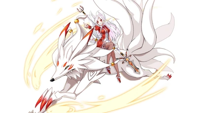 Image: Girl, spear, beast, shikigami, fox