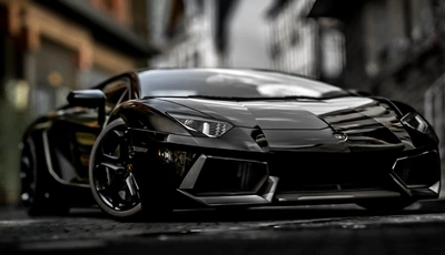Image: Supercar, Aventador, Lamborghini, black, front, focus