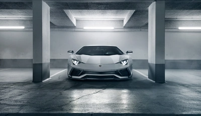 Картинка: Суперкар, Lamborghini Aventador S, парковка, белый, освещение